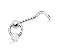 Stone Ring Shaped Silver Curved Nose Stud NSKB-446